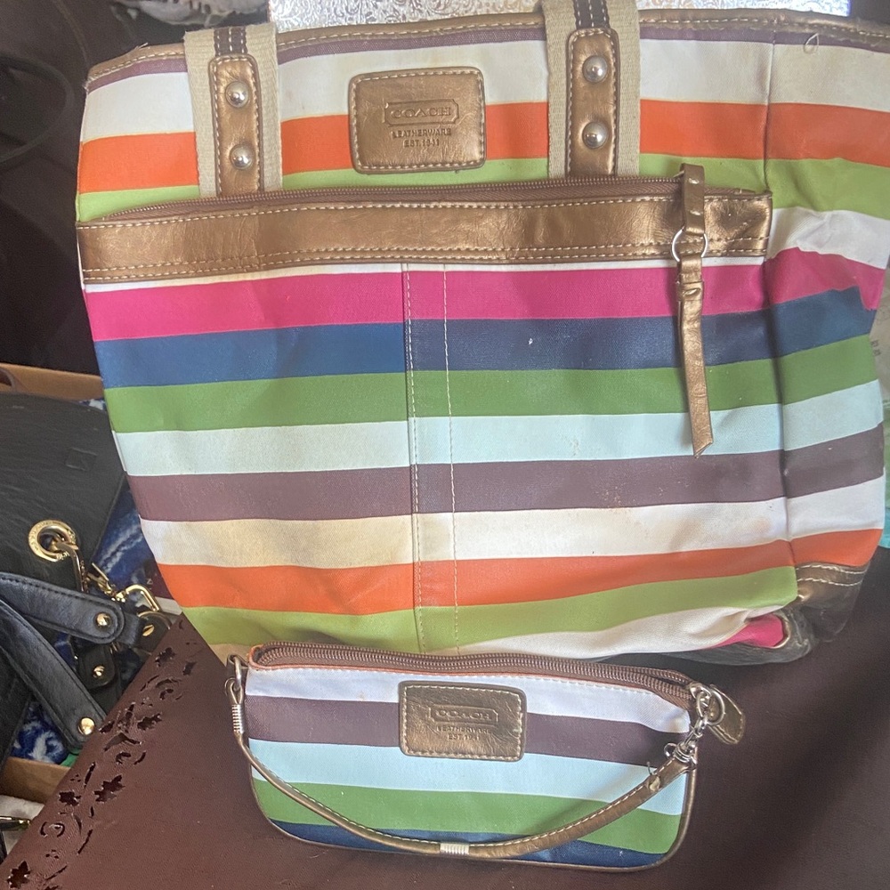 Coach high end Multicolor Striped Tote and Pouch